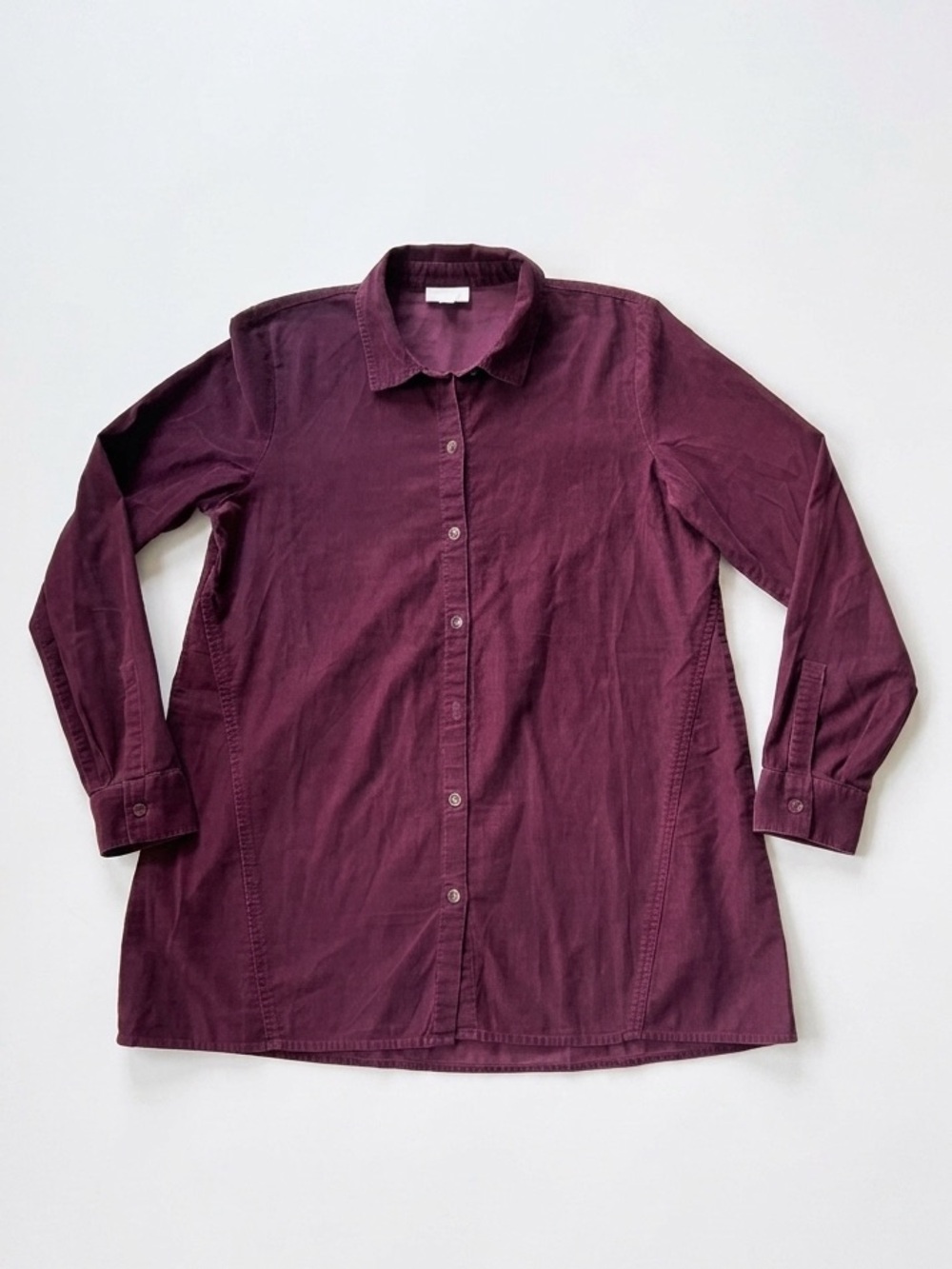 J Jill Corduroy Princess-Seamed Cotton Plum Dark Burgundy Maroon Tunic Shirt